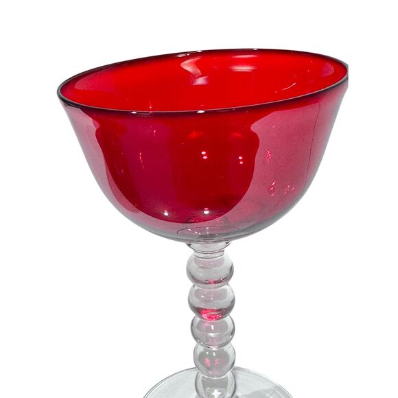 Stunning Art Deco Ruby Red Bubble Stem Champagne Tall Sherbet Glasses-Set of 4 - Picture 7 of 9